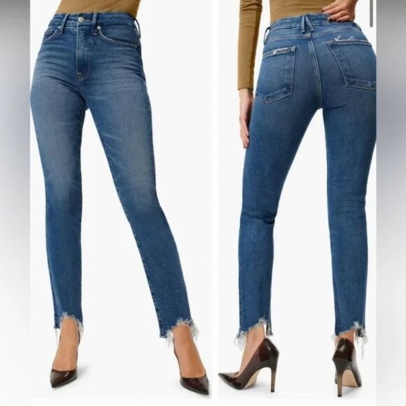 Good American Good Legs Cigarette High Rise Arched Frayed Ankle Hem Jeans 4 27